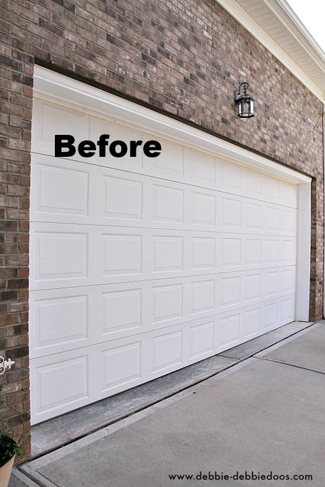 Carriage style garage door - Debbiedoos Cheap Garage Doors, Carriage Style Garage Doors, Garage Door Paint, Carriage Garage Doors, Improve Curb Appeal, Garage Door Hardware, Diy Curb Appeal, Garage Door Types, Car Port