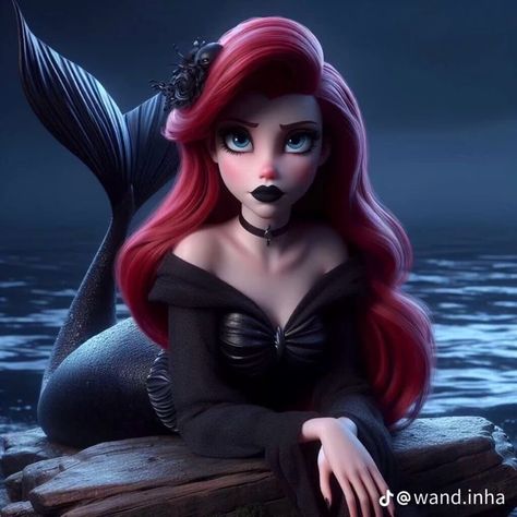 Evil Ariel Mermaid, Goth Ariel, Emo Mermaid, Dark Ariel, Emo Disney Princess, Gothic Disney Princesses, Gothic Disney, Emo Disney, Dark Disney Princess