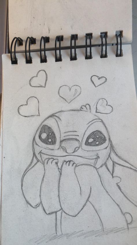 Lilo And Stitch Cute Drawing, Disney Pencil Drawings Sketches, Stitch And Angel Painting Canvases Easy, Cute Drawing Ideas Easy Disney, Cool Sketch Ideas Easy Love, Easy Stitch Drawings, Stitch Sketch Drawings, Stitch Easy Drawing, Easy Copic Marker Drawings