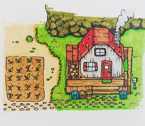 Stardew Valley art > The Farm > Farmhouse > Farming |  jonathanb789 Stardew Valley Painted House, Stardew Valley House Paint, Stardew Valley Sketch, Stardew Valley Clay Farming, Stardew Valley Drawings, Stardew Valley Painting, Stardew Valley Landscape Art, Stardew Valley Farms, Stardew Valley Fanart