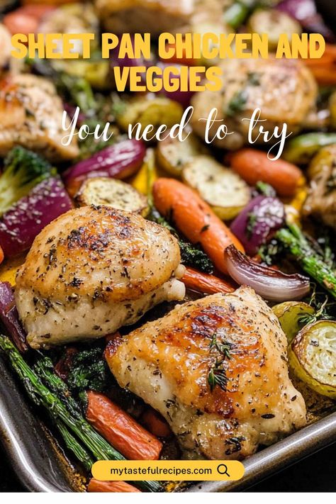 Simplify your dinner routine with this easy sheet pan chicken and veggies! Juicy chicken and colorful vegetables roast together for a flavorful, hassle-free meal in one pan. Chicken And Veggies Dinner, Vegetable Sheet Pan, Sheet Pan Chicken And Veggies, Pan Chicken And Veggies, Easy Sheet Pan Chicken, Veggies Dinner, Chicken And Veggies, Sheet Pan Chicken, Colorful Vegetables