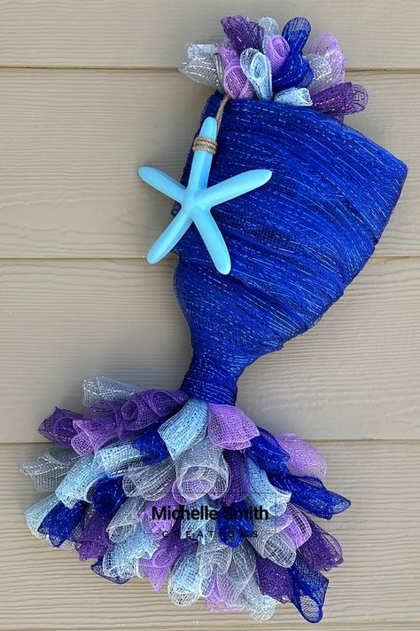 Dollar Store Mermaid Wreath, Dollar Tree Wire Mermaid Tail, Deco Mesh Mermaid Tail, Diy Mermaid Wreath, Dollar Tree Mermaid Decor, Mermaid Dollar Tree Diy Decor, Diy Mermaid Tail Decoration, Dollar Tree Mermaid Tail Wreath Diy, Mermaid Wreath Dollar Tree