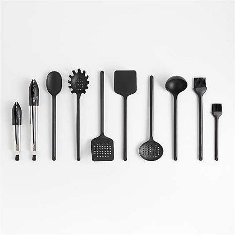 Black Utensils, Espresso Kitchen, Stainless Steel Measuring Cups, Cooking Challenge, Kitchen Cookware Sets, Glass Measuring Cup, Crate Barrel, Knife Block Set, Nesting Bowls