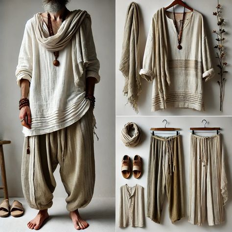 Men Sarong Style, Tibetan Clothing Men, Desert Clothes, Solarpunk Fashion, Trousers Outfit Men, Mens Pants Fashion Casual, Boho Men Style, Sarong Style, F Men