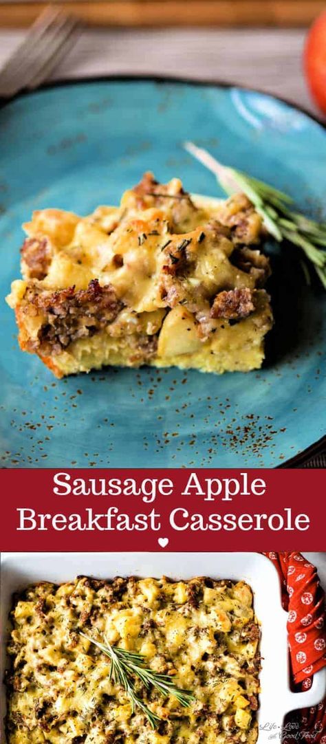 Savory Apple Breakfast, Apple Sausage Breakfast Casserole, Sausage And Apple Casserole, Breakfast Casserole With Apples, Light Thanksgiving Breakfast Ideas, Thanksgiving Breakfast Ideas Easy, Fall Brunch Food Ideas, Savory Apple Dishes, Apple Savory Recipes