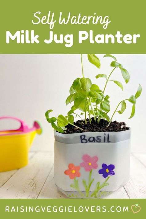 Upcycled Pots For Plants, Milk Jug Planter, Milk Jug Projects, Planter Crafts, Milk Jugs Garden, Milk Jug Crafts, Old Milk Jugs, Earth Week, Maker Ideas