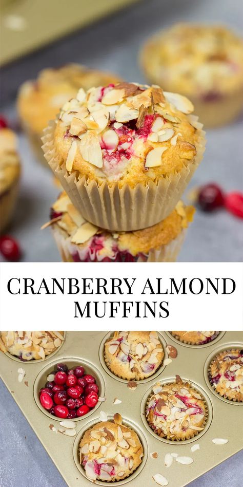 Packed with cranberries and topped with sliced almonds, these Cranberry Almond Muffins are a tasty way to start the morning! Fresh Cranberry Muffins, Craisins Recipes, Lemon Cranberry Muffins, Breakfast Brunch Party, Low Carb Oatmeal, Pistachio Muffins, Almond Muffins, Cranberry Orange Muffins, Holiday Baking Recipes