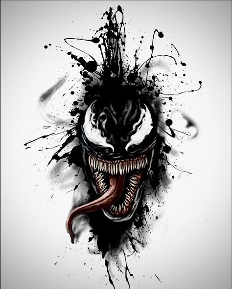 Venom And Carnage Tattoo, Venom Neck Tattoo, Black Cover Up Tattoo, Venom Tattoo Design, Venom Tattoo Ideas, Venom Tattoos, Venom Artwork, Berserker Tattoo, Venom Drawing