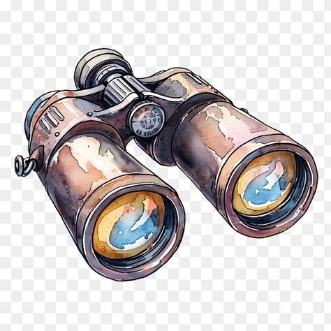 Vintage Binoculars Watercolor Illustration Binoculars Drawing Reference, Binoculars Reference, Binoculars Sketch, Binocular Illustration, Binoculars Aesthetic, Binoculars Art, Binoculars Drawing, Binoculars Illustration, Binoculars Vintage