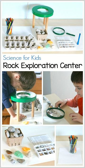 Science for Kids: Setting up a rock exploration center. Such a fun, hands-on way for kids to learn about geology! ~ BuggyandBuddy.com Reggio Science Center, Science Provocations Preschool, Preschool Rock Activities, Discovery Center Preschool Ideas, Outdoor Science Lab, Geology Activities, Science Center Preschool, Pre-k Science, Science Area