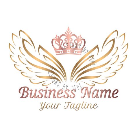 Angel Wings Logo, Gold Logo Branding, Logo Wings, Feather Logo, Pink Wings, Crown Pink, Eyelash Logo, Logo Samples, Branding Package