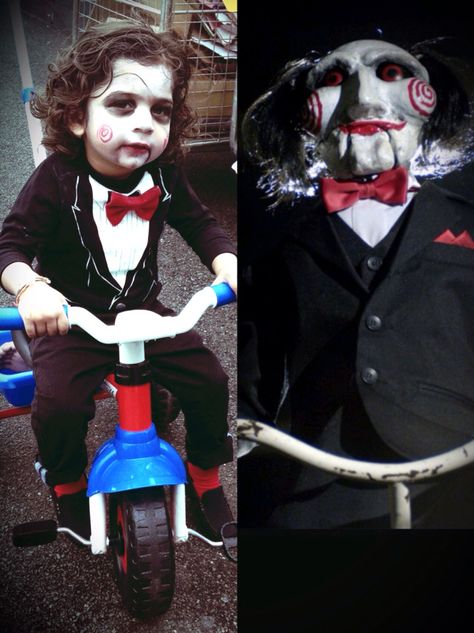 Halloween costume.#jigsaw #toddler #costume #dressup #saw film #halloween Saw Costume, Jigsaw Costume, Jigsaw Halloween, Hunted House, Saw Film, Horror Halloween Costumes, Creepy Halloween Makeup, Horror Costume, Halloween Coustumes