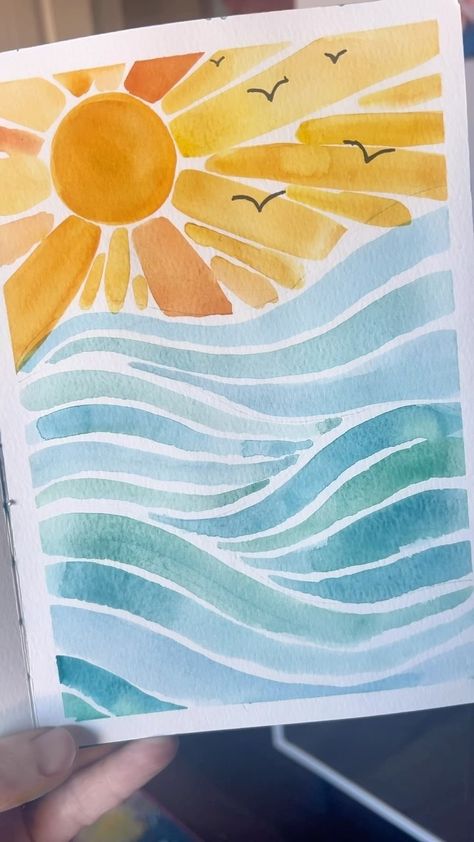 Easy Canvas Art, Diy Watercolor Painting, Watercolor Paintings Easy, Canvas Painting Designs, Watercolor Art Lessons, Ocean Painting, Easy Watercolor, Watercolor Inspiration, Art Inspiration Painting