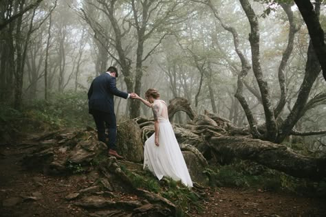 Asheville Nc Elopement, Forest Elopement Photos, Fantasy Elopement, Wooded Elopement, Foggy Elopement, Ethereal Elopement, Woods Elopement, Woodland Forest Wedding, Nc Elopement