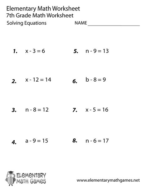 Seventh Grade Solving Equations Worksheet Printable 7th Grade Math Problems, Algebra Equations Worksheets, 8th Grade Math Worksheets, 7th Grade Math Worksheets, Pre Algebra Worksheets, Seventh Grade Math, Problem Solving Worksheet, Math Expressions, Math Practice Worksheets