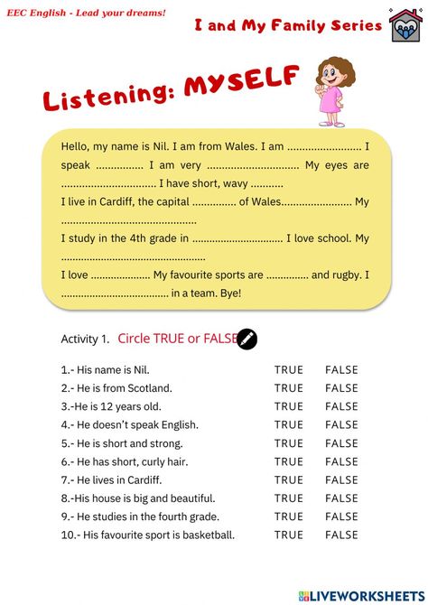 Activities For Listening Skills, Listening Exercises For Kids, Listening Worksheets For Kids, English Excercise, Listening Skills Worksheets, Listening Skills Activities, Listening Activities For Kids, Listening Worksheet, Active Listening Skills