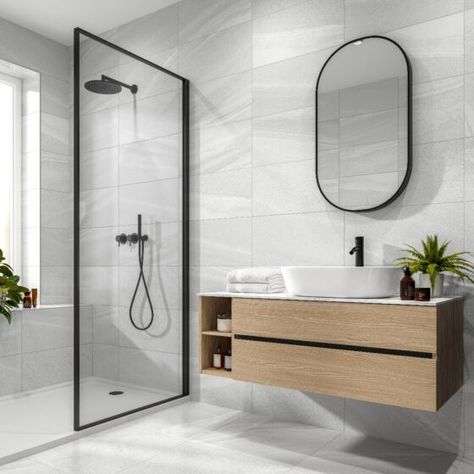 Anderley Light Grey Matt Glazed Porcelain 300x600mm | Verona Group | Verona Group Modern Bathroom Design Grey, Small Luxury Bathroom, Light Grey Bathrooms, Bad Inspiration, Aesthetic Bathroom, Bathroom Inspiration Decor, Bathroom Design Luxury, House Bathroom, Modern Bathroom Design