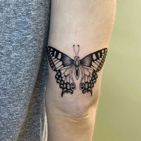 Intricate realistic swallowtail butterfly tattoo by Virginia tattoo artist Kinsey Miller Tiger Swallow Tail Butterfly Tattoo, Oregon Swallowtail Butterfly Tattoo, Spicebush Swallowtail Butterfly Tattoo, Rare Butterfly Tattoo, Black Swallowtail Butterfly Tattoo, Painted Lady Butterfly Tattoo, Swallow Tail Butterfly Tattoo, Trad Butterfly Tattoo, Swallowtail Tattoo