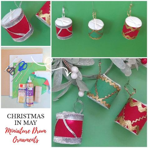 Diy Drum Ornament, Christmas Drum Diy, Vintage Inspired Christmas Ornaments, Drum Craft, Diy Drums, Christmas Jewelry Diy, Easy Ornaments, Sequin Ornaments, Vintage Inspired Christmas