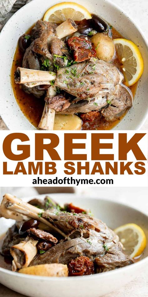 Greek Lamb Shanks Lamb Shanks Instant Pot, Lamb Shank Slow Cooker, Greek Lamb Shanks, Instant Pot Lamb Shanks, Greek Lamb Shanks Recipe, Mediterranean Lamb Recipes, Lamb Shanks Oven, Greek Lamb Recipes, Braised Lamb Shanks Recipe