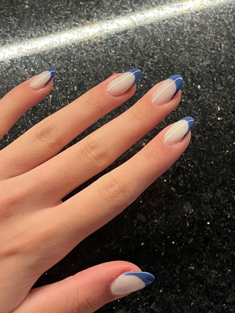 Denim Blue French Tip Nails, Dusty Blue French Tip Nails, Coastal Granddaughter Nails, Powder Blue Nails, Ivory Nails, Pale Nails, Color French Manicure, French Bleu, Ongles Gel French