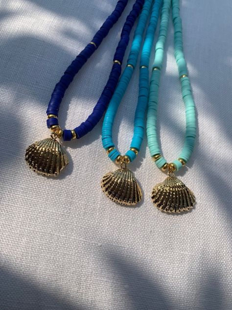 Polymer Pendant, Blue Beads Necklace, Beach Beads, Necklace Seashell, Necklace Woman, Seaside Theme, Sea Necklace, Heishi Necklace, Seashell Pendants