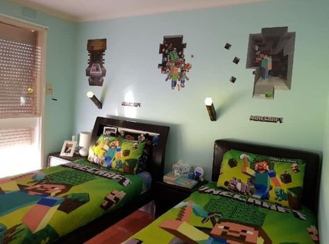 Minecraft Themed Bedroom, Minecraft Bedroom Ideas, Little Boy Bedroom, Minecraft Theme, Boy Bedroom Ideas, Theme Bedroom, Minecraft Bedroom, Sleeping Room