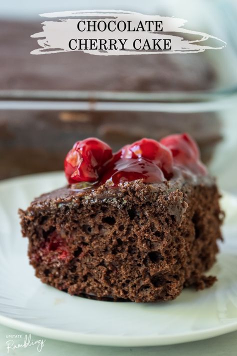 This simple chocolate cherry cake is made by combining a box of cake mix with cherry pie filling. This recipe is simple enough for kids to make and but so delicious you can serve it to guests. The cake is topped off with a fudgy chocolate glaze. Quick and easy cheater cake recipe! Chocolate Cake With Cherry Pie Filling Recipe, Chocolate Cake With Cherry Pie Filling, Cherry Chocolate Cake Easy, Recipe Using Chocolate Cake Mix, Chocolate Cake Mix And Cherry Pie Filling, Cherry Filled Chocolate Cake, Chocolate Cherry Pie, Chocolate Box Cake, Chocolate Cake Mix Recipes