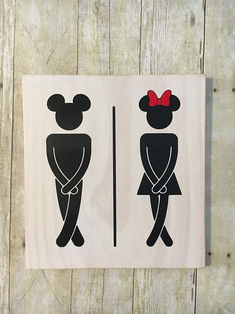 Disney Bathroom Sign Funny Bathroom Sign Farmhouse Decor Nature House Decor, Disney Toilet, Disney Farmhouse, House Decor Bathroom, Mickey Bathroom, Disney Clock, Disney Bathroom, Bar Decorations, Deco Disney