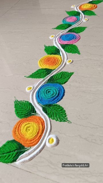 Ganpati Bappa Rangoli Designs Latest, Rangoli Designs Tutorial, Latest Rangoli Designs Creative 2024, Rangoli Corner Design, Beautiful Rangoli Designs Indian Simple, Corner Rangoli Designs Diwali, Rangoli Designs Corner, Line Rangoli Design, Corner Rangoli Designs Easy