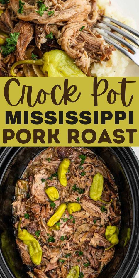 Easy Crock Pot Mississippi Pork Roast cooks with so much flavor in the crockpot for the perfect Sunday Night Meal. Simple ingredients makes a family favorite. Roast is a staple Sunday night meal. It is a great way to start the week as it is the ultimate comfort food. It is delicious served with your favorite vegetable and everyone looks forward to it every week.