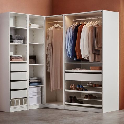 Dressing modulable pas cher - Dressing PAX - IKEA Dressing Pax Ikea, Small Walk In Wardrobe, Dressing Pax, Corner Wardrobe Closet, Dressing Ikea, Hallway Furniture Storage, Ikea Wardrobe, Wardrobe Systems, Corner Wardrobe