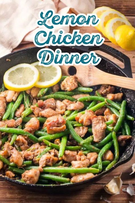 This is an easy Lemon Chicken recipe with Green Beans , perfect for a fresh, flavorful family dinner. This one-pan dish combines juicy chicken, tender green beans, and a tangy lemon sauce. Lemon Garlic Chicken And Green Beans, Garlic Chicken And Green Beans, Recipe With Green Beans, Green Beans Skillet, Easy Lemon Chicken Recipe, Chicken With Green Beans, Easy Lemon Chicken, Chicken And Green Beans, Skillet Green Beans