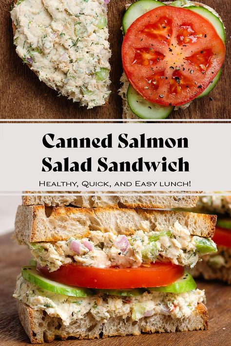 Poolside Sandwiches, Recipes With Canned Tuna, Salmon Sandwich Recipes, Salmon Salad Sandwich, Canned Salmon Salad, Canned Fish Recipes, Salmon Steak Recipes, Appetizers Seafood, Canned Salmon Recipes