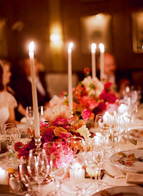 Elegant Manhattan Wedding from Kate Murphy Photography Red Wedding Flowers Centerpieces, Romantic Wedding Receptions, Manhattan Wedding, Long Candles, Red Wedding Flowers, Reception Table Decorations, Rose Garland, Wedding Reception Tables, Flower Centerpieces Wedding