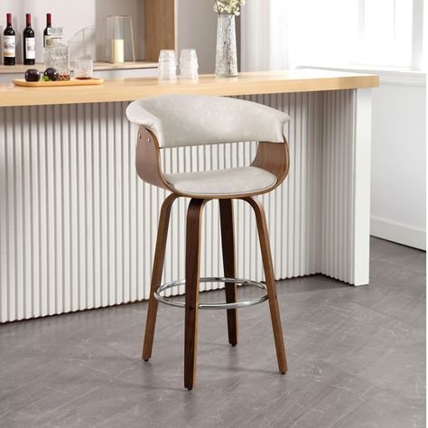 Swivel Solid Wood Upholstered Low Back Bar & Counter Stool Leather Swivel Bar Stools, Wood Counter Stools, Kitchen Counter Stools, Leather Counter Stools, Counter Bar, Curved Wood, Back Bar, Leather Bar Stools, Office Bar