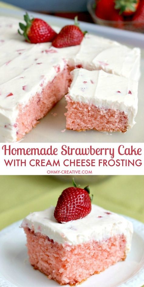 Strawberry Cake With Whipped Cream, Strawberry Cake From Scratch, Strawberry Sheet Cakes, Cupcake Recipes From Scratch, Homemade Strawberry Cake, Cake With Whipped Cream, Fresh Strawberry Cake, Whipped Cream Cheese Frosting, Cream Cheese Frosting Cake