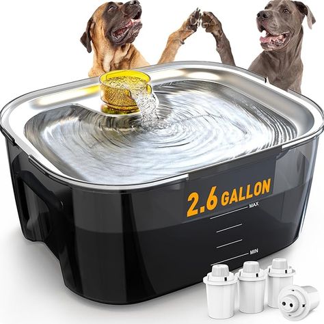 Dog Water Fountain for Large Dogs 2.6 Gallons, SwSun 10L Pet Cat Water Fountain with Stainless Steel Water Bowl, Automatic Dog Water Bowl Dispenser Dog Fountain, Dog Water Bowl, Dog Water Fountain, Dog Water Dispenser, Dog Water Bowls, Cat Water Fountain, Pet Water Fountain, Drinking Fountain, 7 Layer