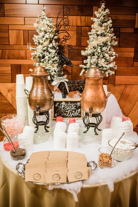 Wedding Hot Chocolate Bar Receptions, Hot Cocoa Station Wedding, Hot Cocoa Bar At Wedding, Coffee Hot Chocolate Bar Wedding, Christmas Wedding Hot Chocolate Bar, Hot Chocolate Bar At Wedding, Hot Cocoa Wedding Bar, Hot Chocolate Bar Bridal Shower Ideas, Winter Wedding Hot Cocoa Bar