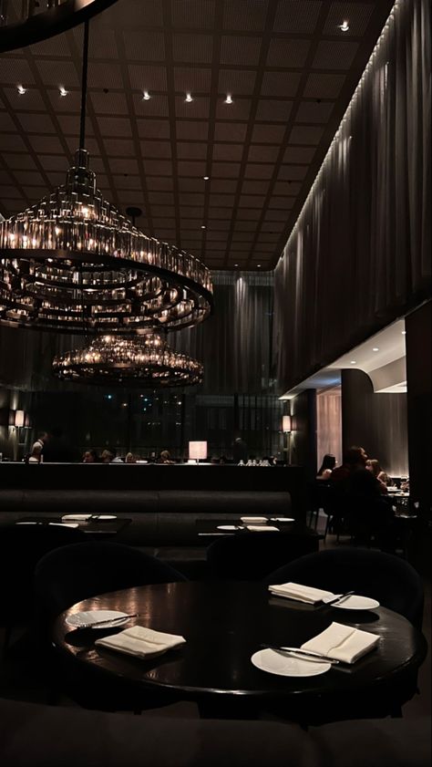 Fancy Dark Restaurant, Black Restaurant Aesthetic, Dark Restaurant Aesthetic, Fancy Restaurant Aesthetic, Dark Restaurant, Elegant Restaurants, Fancy Restaurants, Dump Ideas, Night Scenery