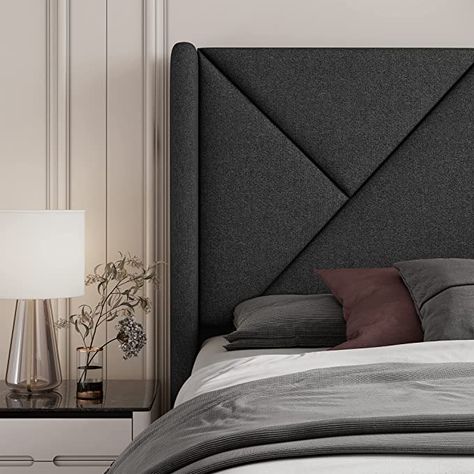 Amazon.com: Feonase Queen Platform Bed Frame with Wingback Headboard, Geometric Upholstered Heavy Duty Bed Frame with Solid Wood Slats, No Box Spring Needed, Easy Assembly, Noise-Free, Dark Gray : Home & Kitchen Queen Platform Bed Frame, Queen Size Platform Bed, Fabric Headboard, Wingback Headboard, Queen Platform Bed, Upholstered Bed Frame, Wooden Slats, Box Spring, Platform Bed Frame