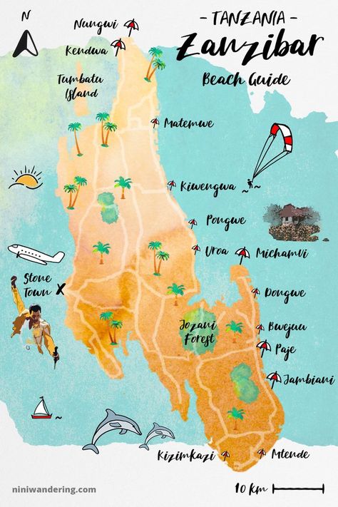 Zanzibar Packing List, Travel Map Aesthetic, Zanzibar Things To Do, Zanzibar Bucket List, Zanzibar Photo Ideas, Zanzibar Outfit Ideas, Tanzania Aesthetic, Travel Map Illustration, Travel To Zanzibar