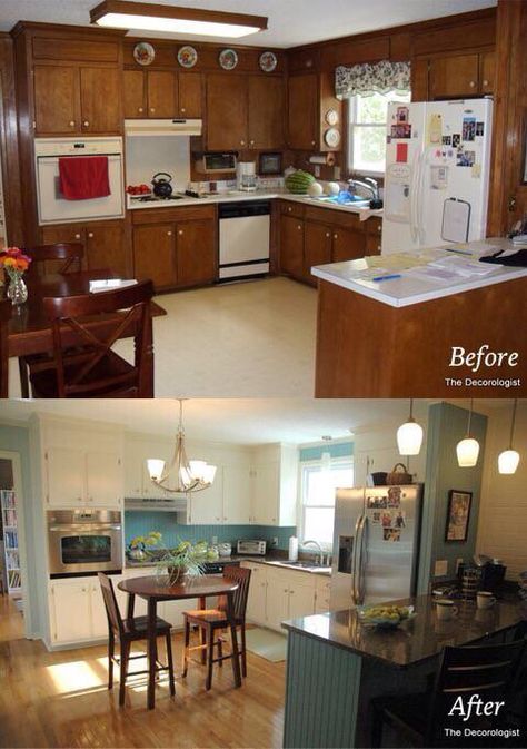 Remodel Mobile Home Kitchen, Painting Wood Paneling, Kitchen And Dining Room, Bright Kitchens, After Pictures, Kitchen Redo, Organizing Ideas, After Photos, Before And After Pictures