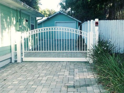 This install of White Vinyl and an Ornamental White Aluminum Automated Estate Gate looks great together! How can we help you? 407-900-2940 www.mossyoakfences.com Oak Fence, Commercial Fence, Estate Gates, Wrought Iron Fence, Fence Installation, Fence Designs, Types Of Fences, Wrought Iron Fences, The Last 10 Years