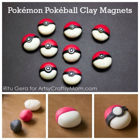 DIY Pokémon Pokéball Clay Magnets 1 Diy Pokemon Crafts, Clay Pokemon, Pokemon Arceus, Diy Pokemon, Pokemon Diy, Clay Crafts For Kids, Pokemon Craft, Clay Magnets, Cute Clay