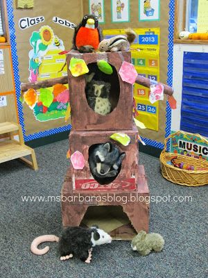 For the Children: Whooo's Having an Owl-Fall Lot of Fun at Preschool?? Animal Dramatic Play, Bear Hibernation, Tree Homes, Prek Science, Open Ended Art, Class Jobs, Tree Theme, Nocturnal Animals, Marble Painting