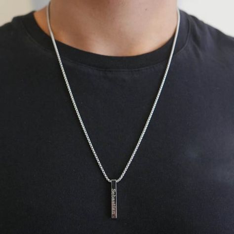 Mens Engraved Necklace, Custom Bar Necklace, Message Necklace, Personalized Leather Bracelet, Bar Necklace Personalized, Gift Boyfriend, Family Necklace, Necklace Men, Personalized Gifts For Dad