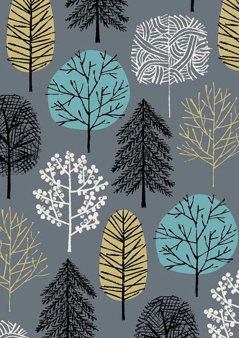 Eloise Renouf Eloise Renouf, Tree Prints, Types Of, Limited Edition Giclee, Dark Turquoise, Grey Background, Pattern Illustration, الرسومات اللطيفة, Surface Pattern Design