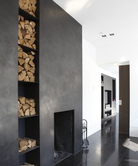 Design Camino, Minimalistic Interior, Black Fireplace, Small Fireplace, Concrete Fireplace, Interior Minimalista, Home Fireplace, Fireplace Makeover, Modern Fireplace