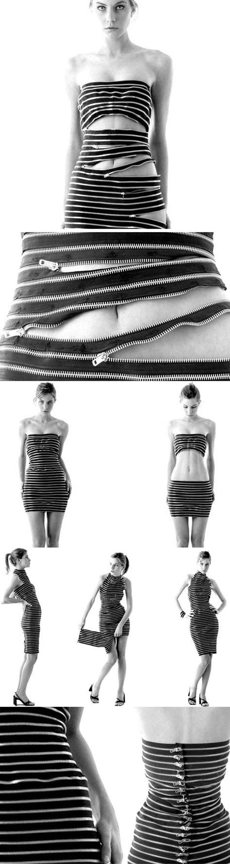 Someone took a simple closure and turned it into a multiway dress. This type of creative thinking is what I do when I dream up fashion. I like with the obvious details become part of a new idea. Sebastian Errazuriz, Zipper Art, Concept Fashion, Multiway Dress, Its Possible, Zippers Fashion, Fashion Closet, Zipper Dress, Convertible Dress